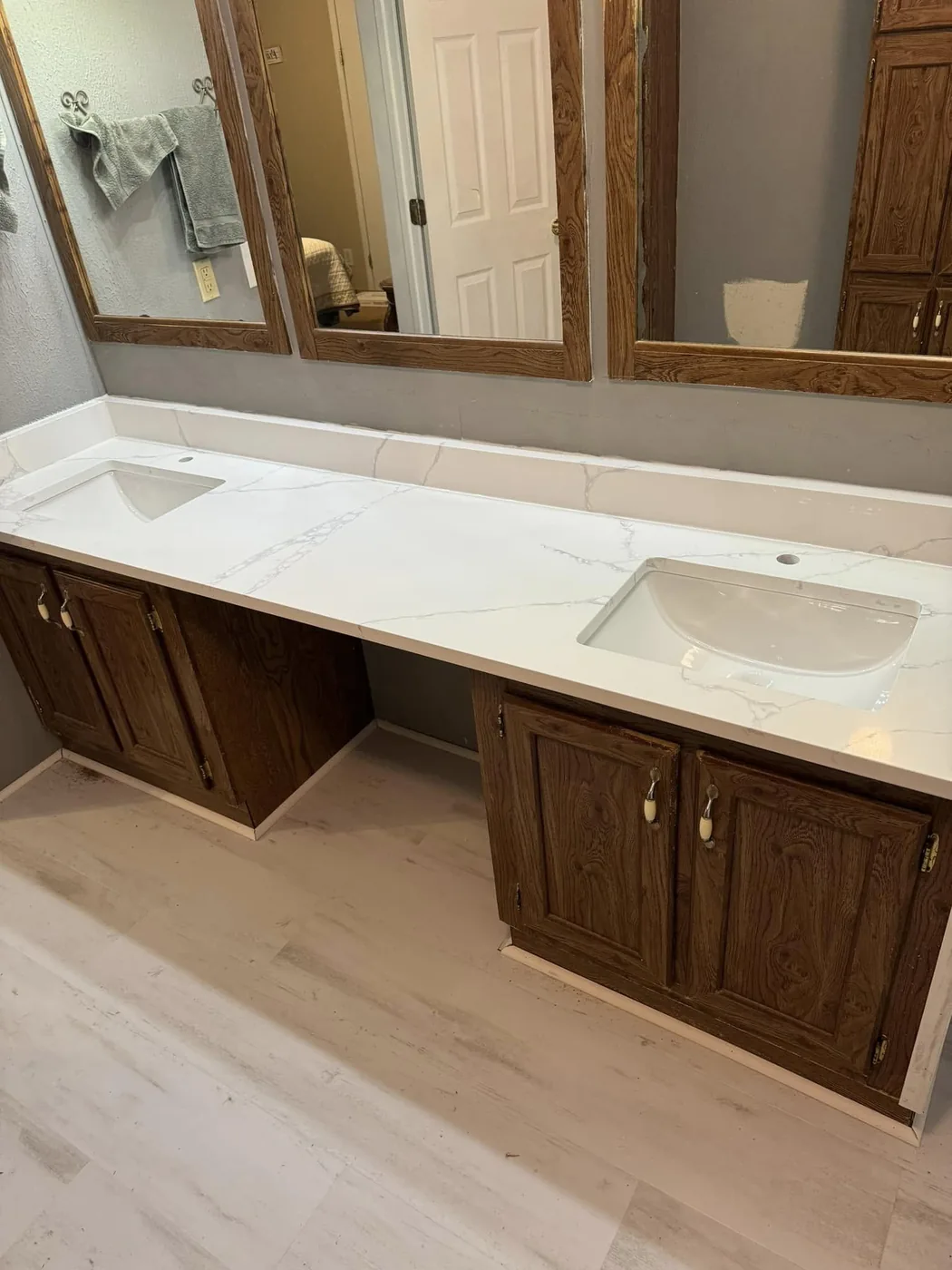 Bathroom renovation with quartz countertops